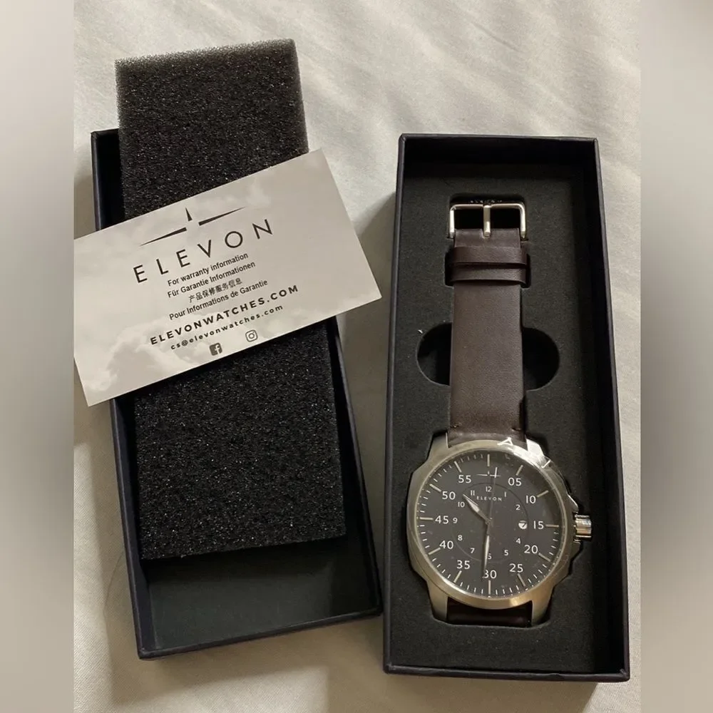 NWB Elevon Hughes Silver Brown Watch Leather Band